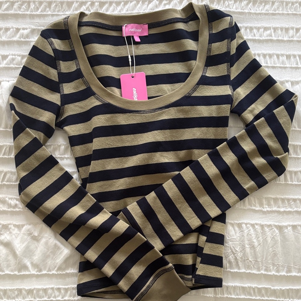 EDIKTED New with Tag! Stripped green black long sleeve shirt